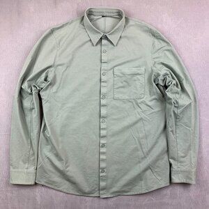 Lululemon Mens Shirt Large Green Commission Long Sleeve Button Down Qwick Oxford